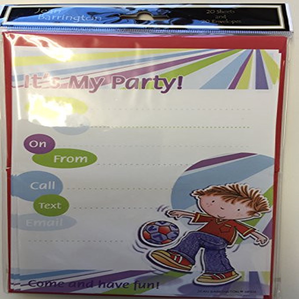 Pack of 20 Children’s Cute It’s My Party! Notes & Envelopes – Boy Football Design