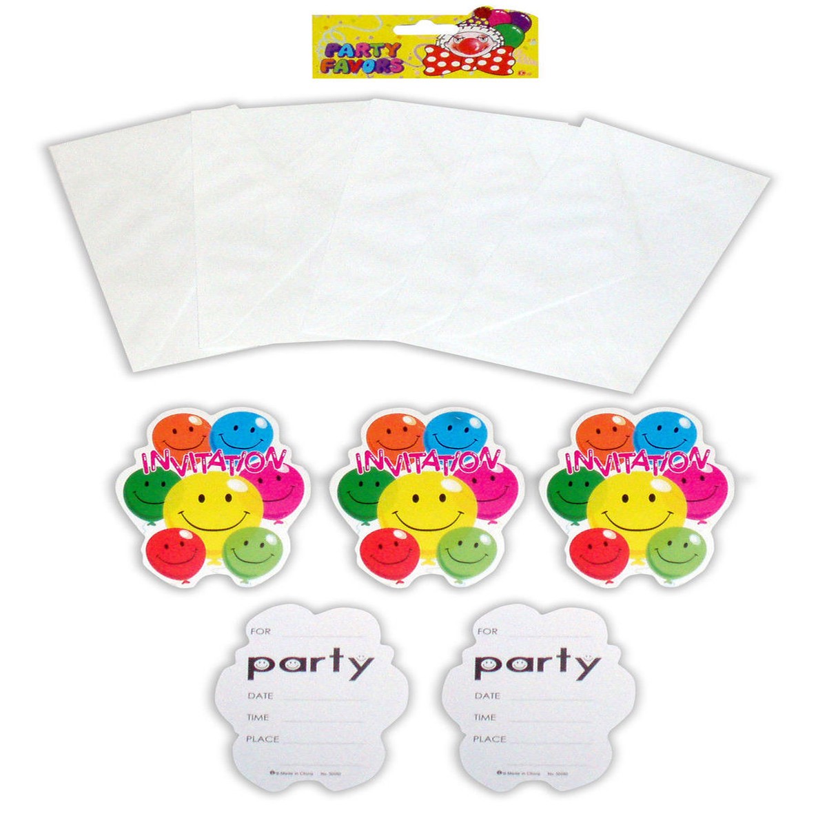 Pack of 5 Invitations Smiling Balloons Birthday Party with Envelope