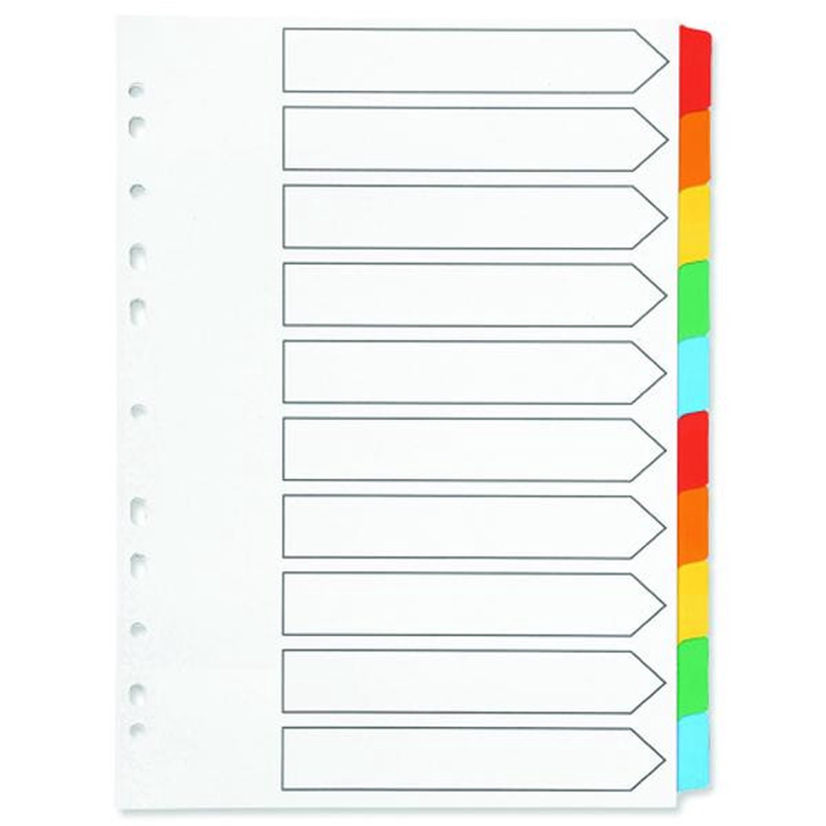 Q-Connect 10-Part Index Multi-punched Reinforced Board Multi-Colour Blank Tabs A4 White KF01526