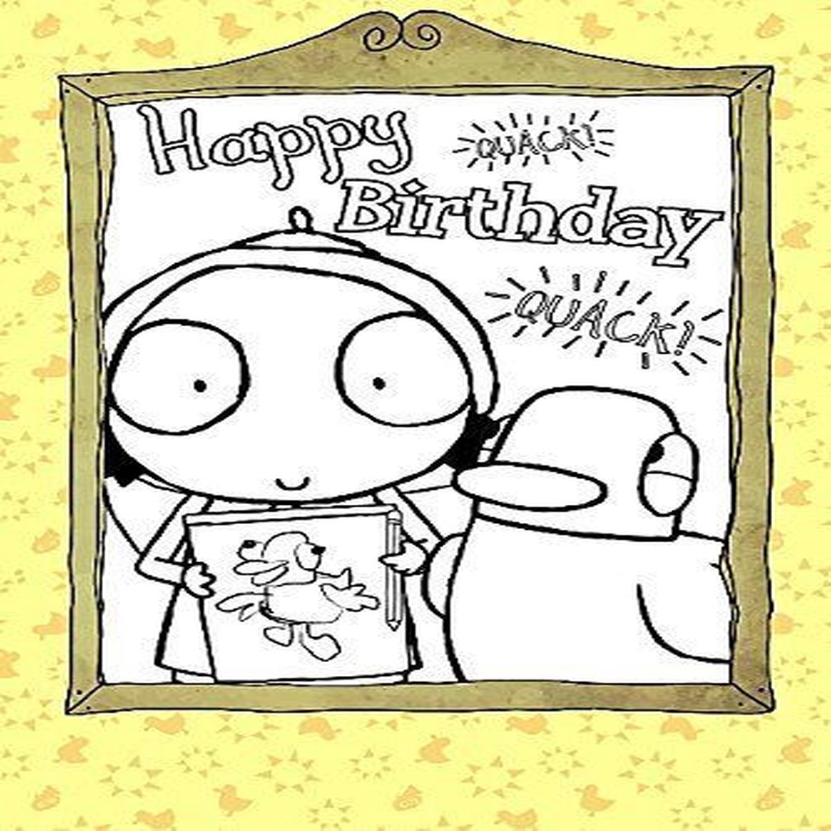 Sarah & Duck Colour-Me-In Greetings Card – Happy Birthday – With Picture