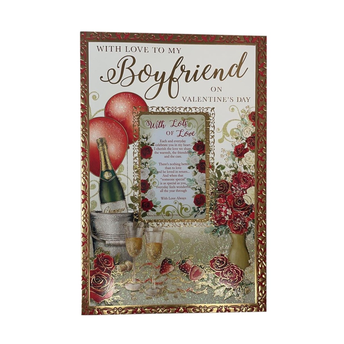 For My Boyfriend Champagne Theme Valentines Day Card With Keepsake Mini Card