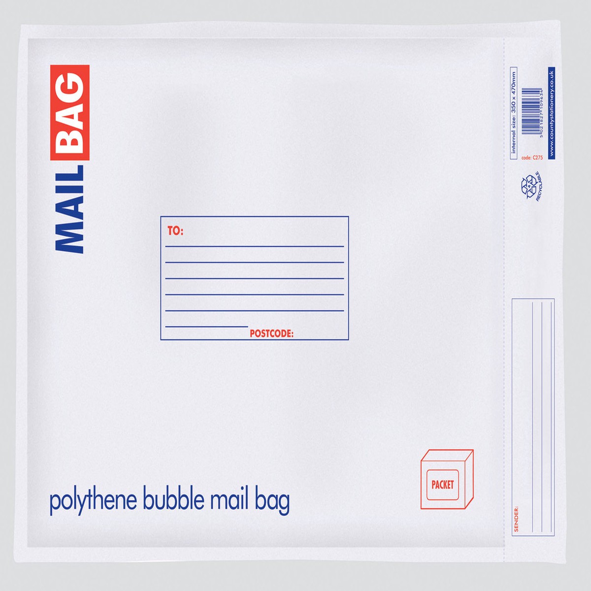 Pack of 10 Extra Large Polythene Bubble Mail Bags 350 x 470mm