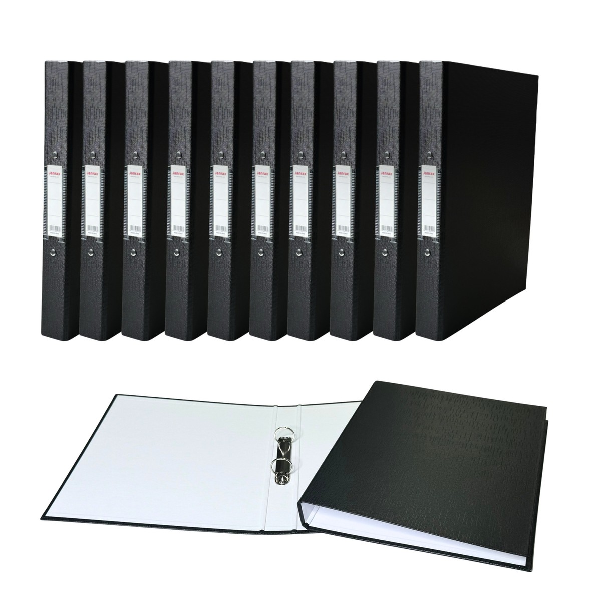 Pack of 20 A4 Black Paper Over Board Ring Binders by Janrax