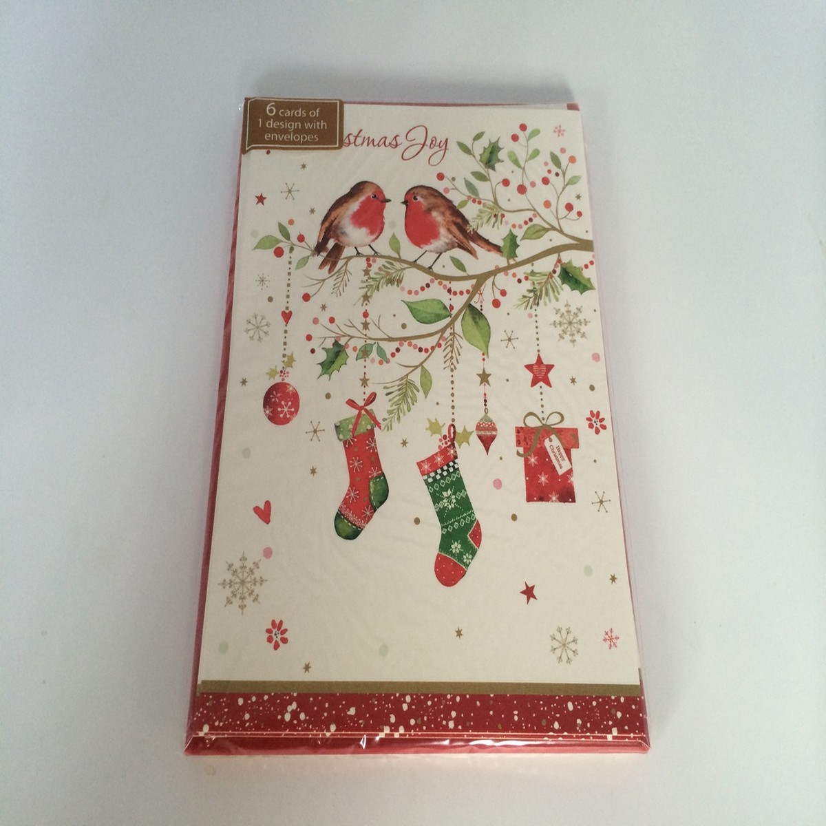 Pack of 6 ‘Robins on a Branch’ Christmas Cards