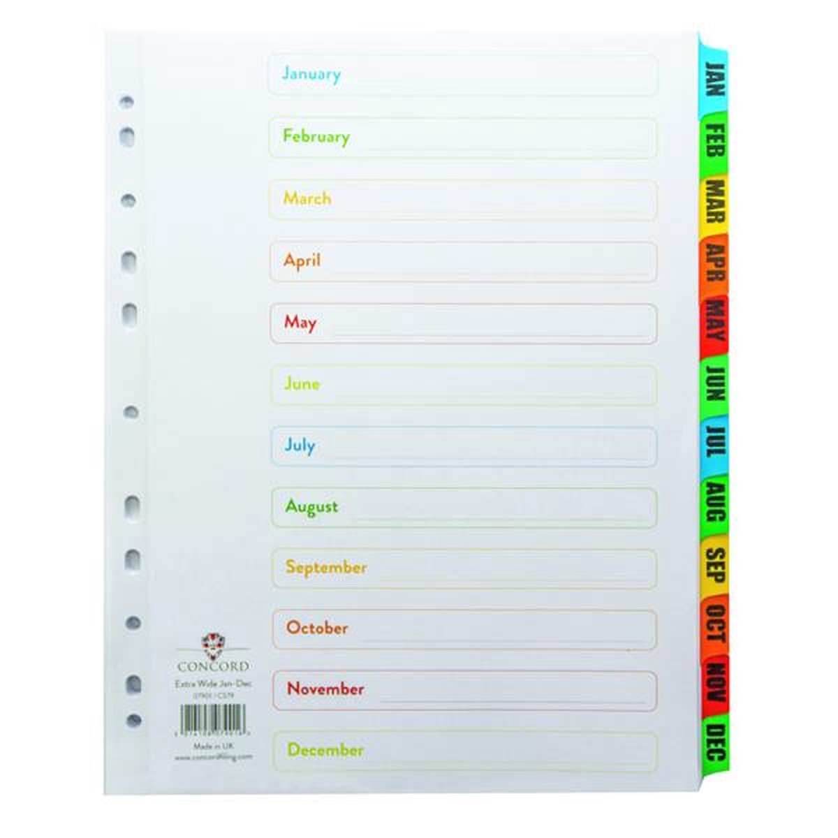 Concord Index Jan-Dec A4 Extra Wide Multicoloured Tabs