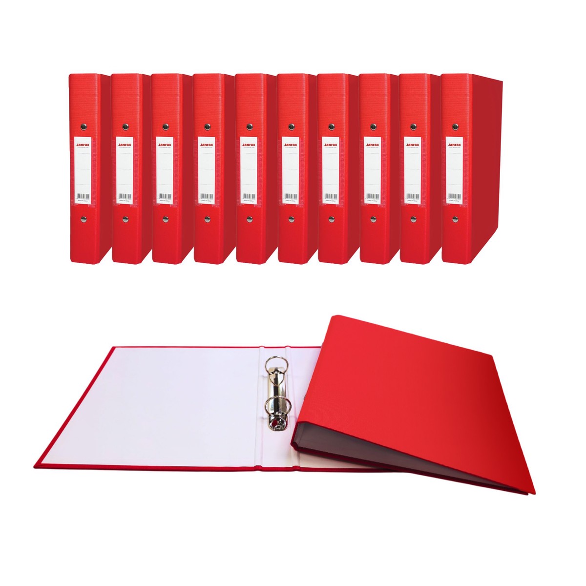 Pack of 20 A5 Red Paper Over Board Ring Binders by Janrax