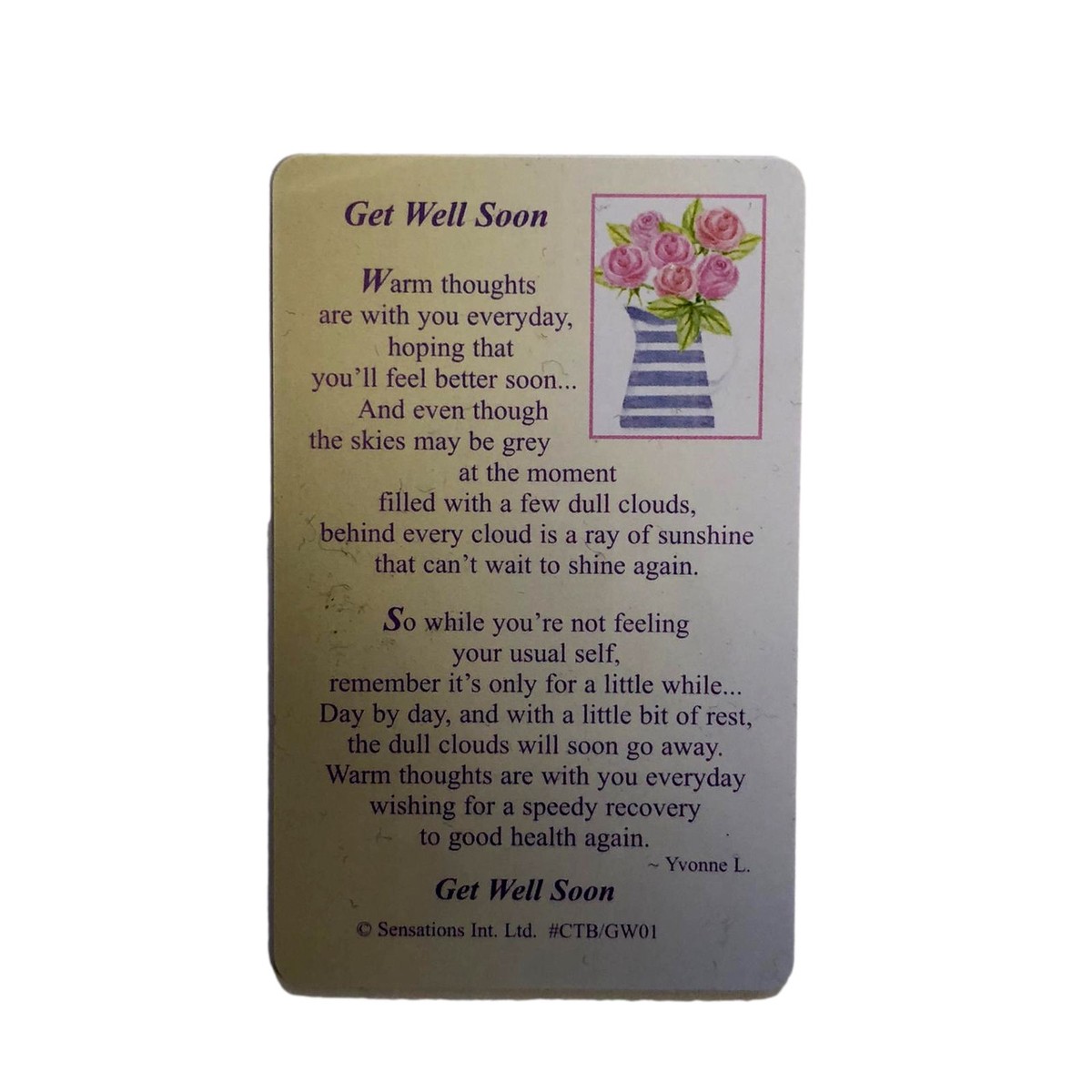 Get Well Soon…Wallet Card (Sentimental Keepsake Wallet / Purse Card)