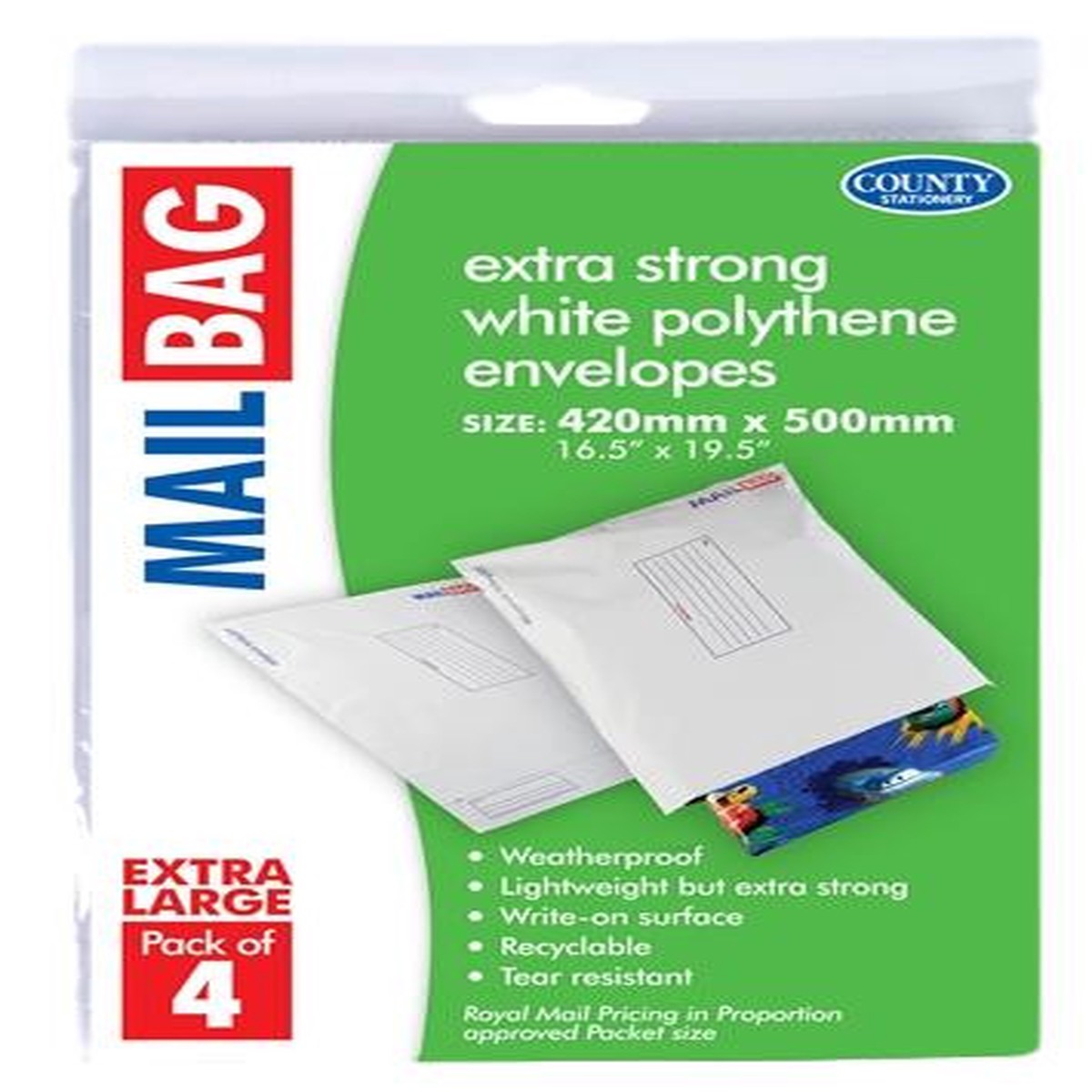 Pack of 4 Extra Large Mail Bags 420 x 500mm