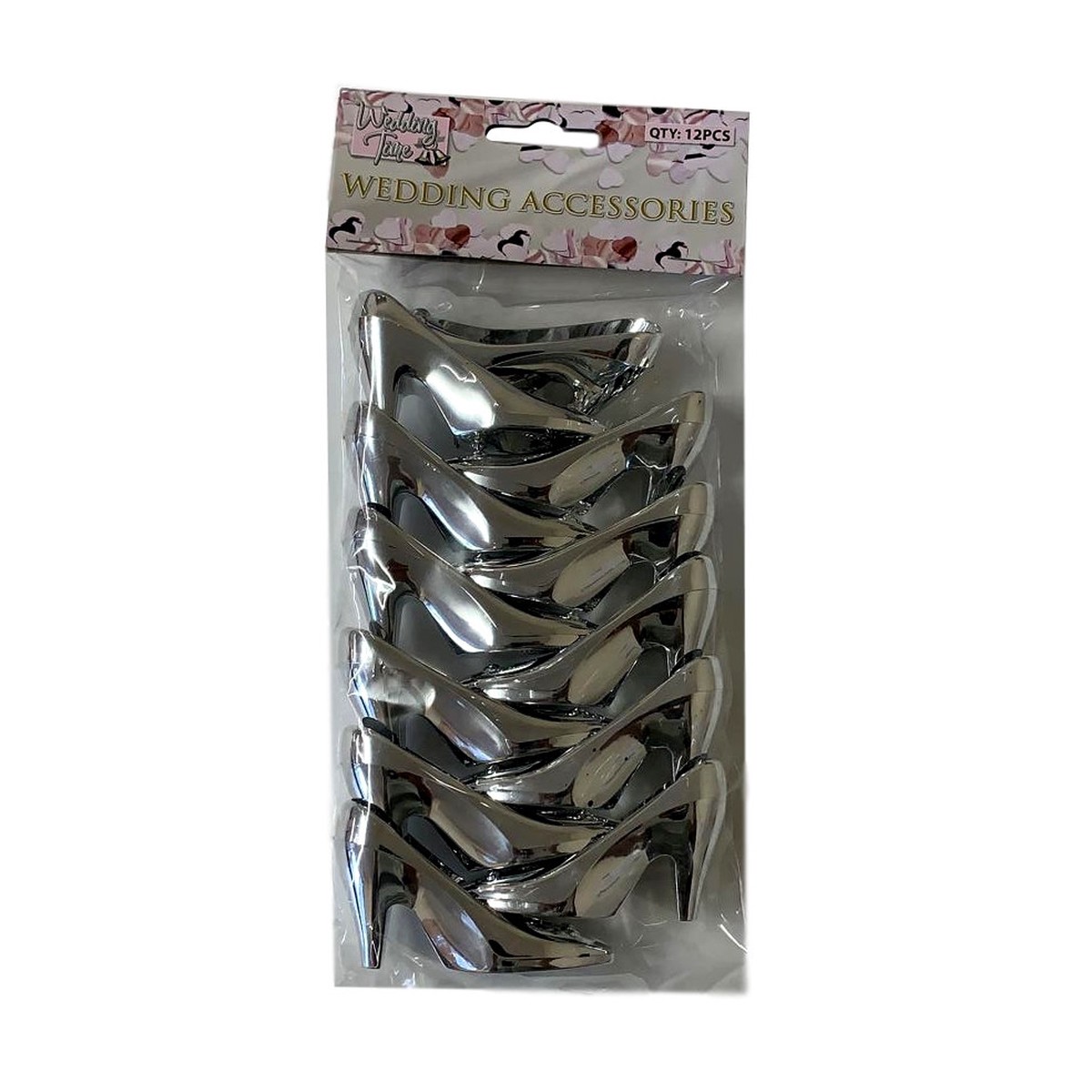 Pack of 12 Silver Heel Shoes Wedding Accessories