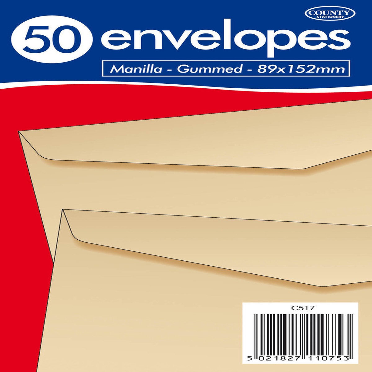 Pack of 50 89x152mm Gummed Manilla Envelopes