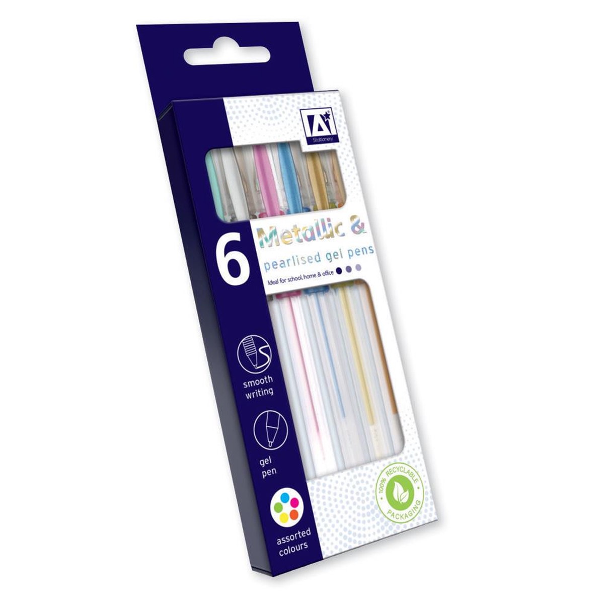 Pack of 6 Pearlised/Metallic Gel Stationery Pens