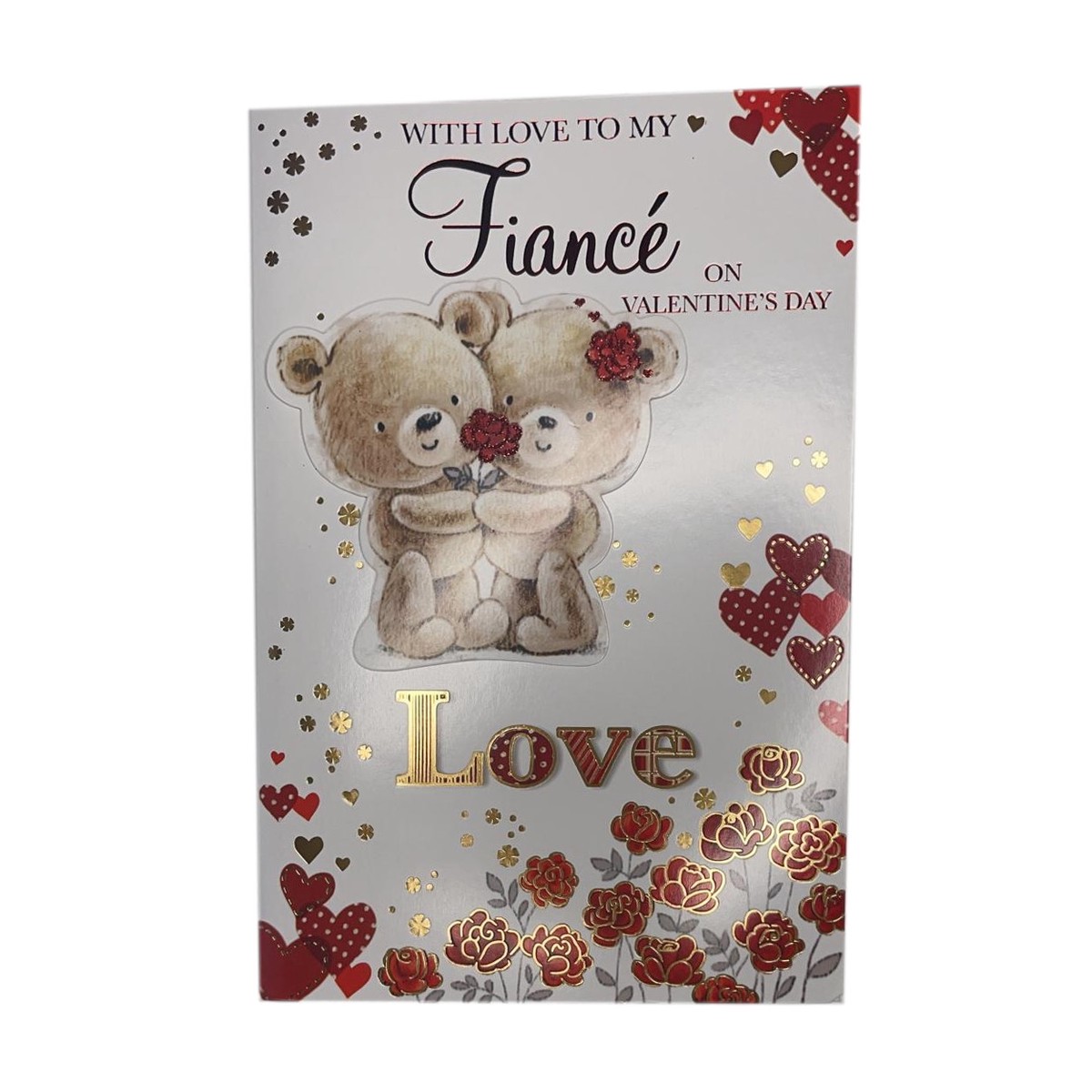 With Love To My Fiance Teddies With Rose Design Valentine’s Day Card