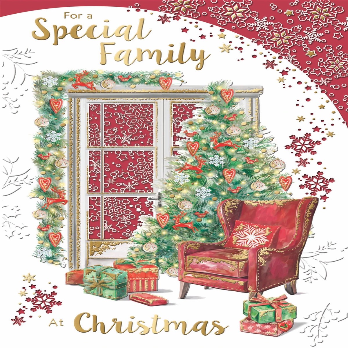 For a Special Family Floral Gold Foil Finished Christmas Card