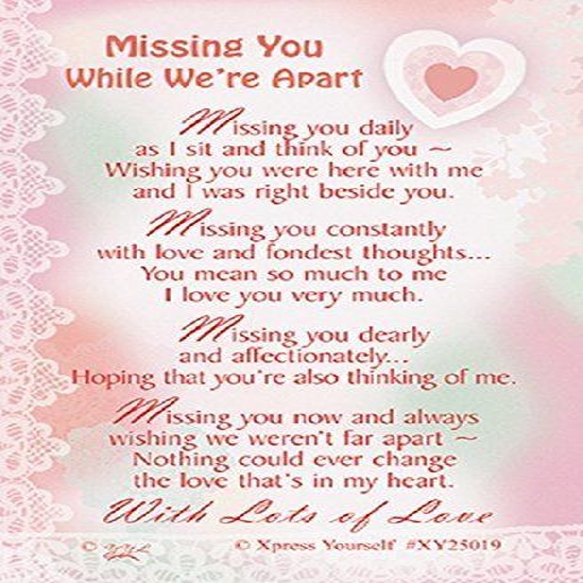 Missing You While We’re Apart Nice Verse Keepsake Wallet Purse Card