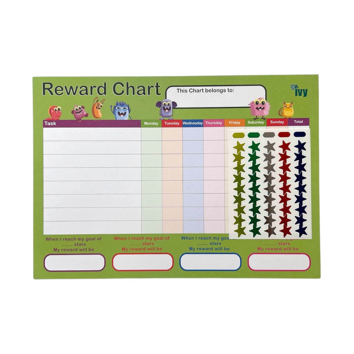 Pack of 4 Children’s A4 Motivational Reward Charts With 225 Star Stickers