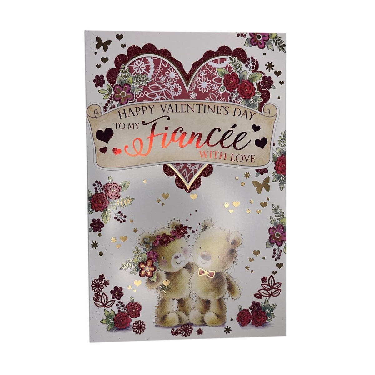 Happy Valentine’s Day To My Fiance With Love Couple Teddy Design Card