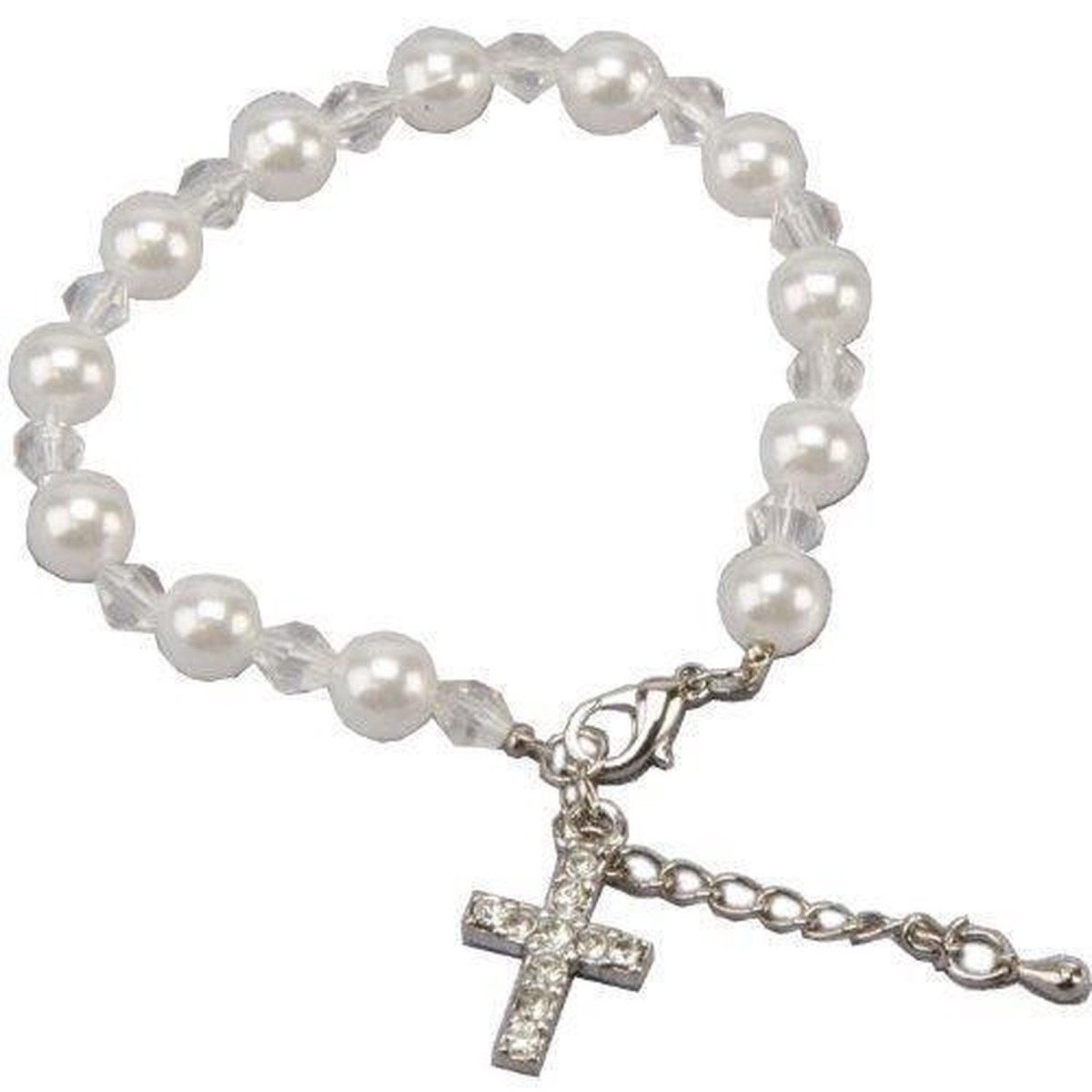 Child’s Holy Communion White Pearly Bracelet with Cross Charm – CB554