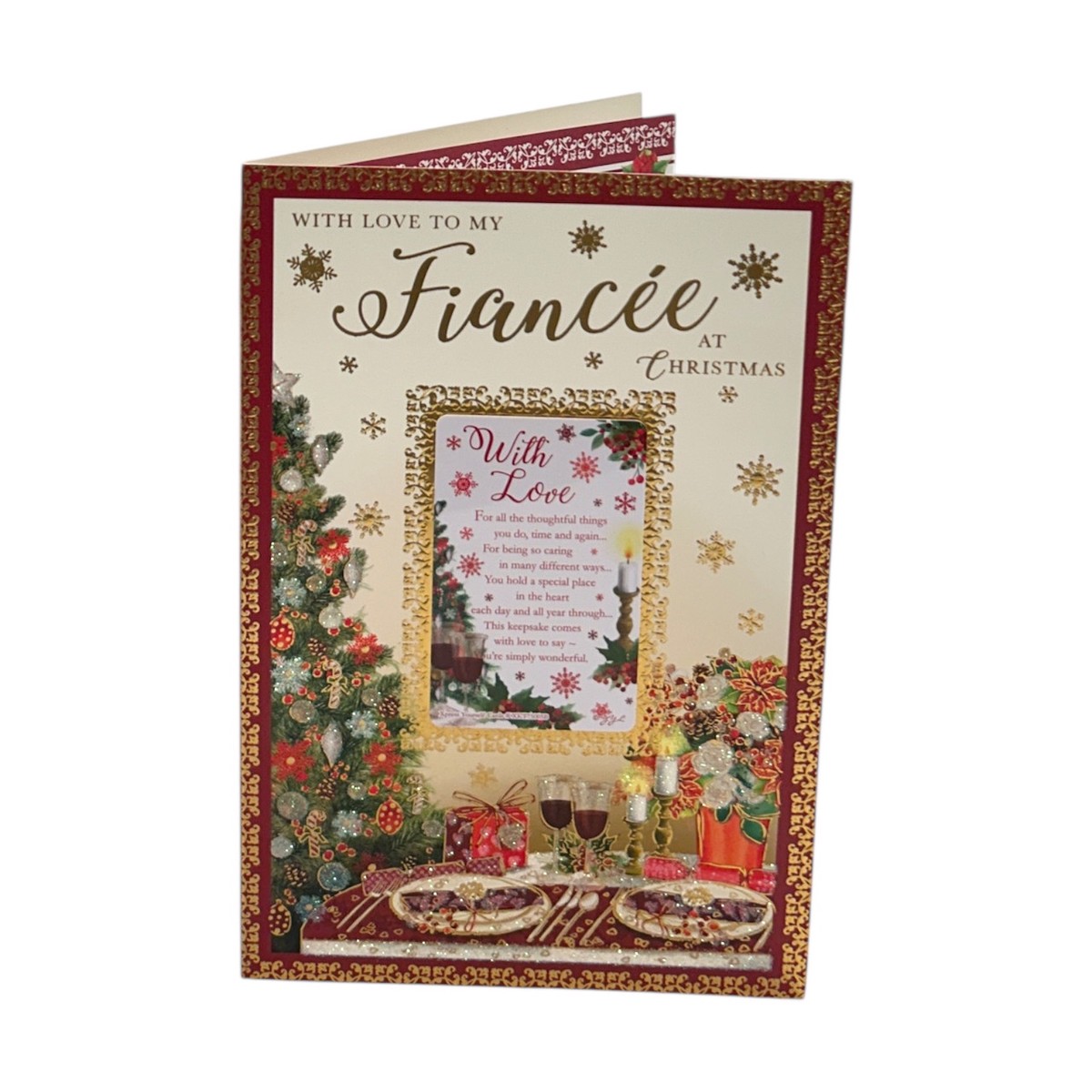 For Fiance Floral Glitter Finished Christmas Card
