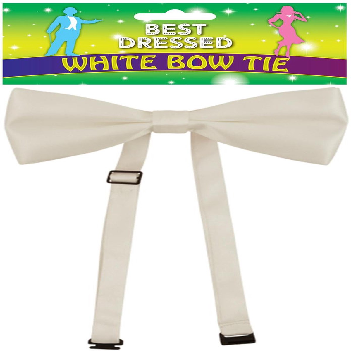 Mens Satin Plain White Pre Tied Ajustable Bow Tie