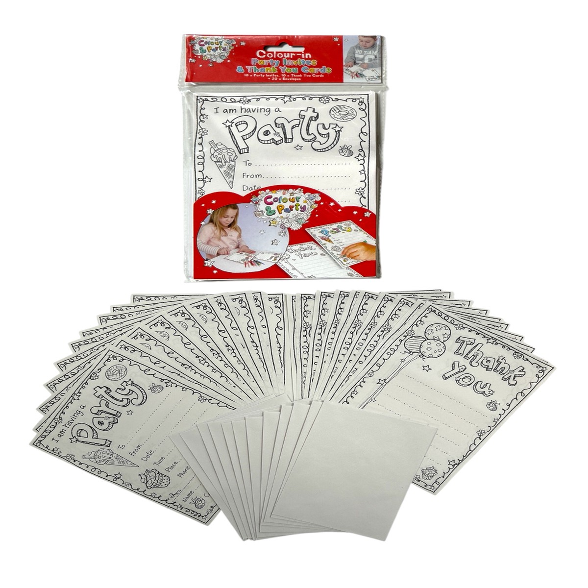 Pack of 10 Colour-in Invite and thank You Cards