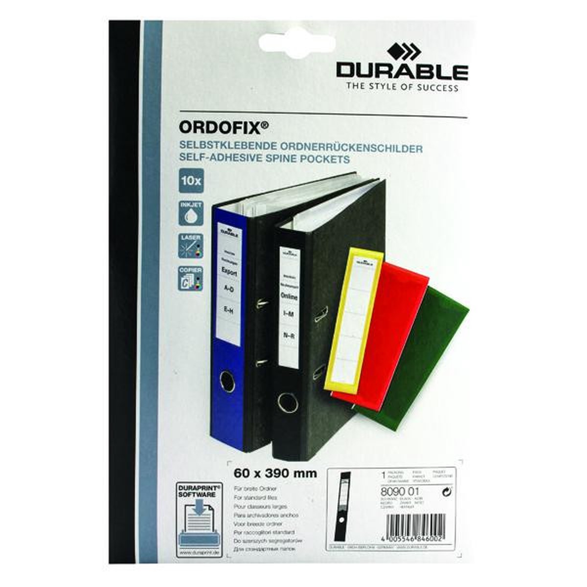 Pack of 10 Durable Black Ordofix File Spine Labels