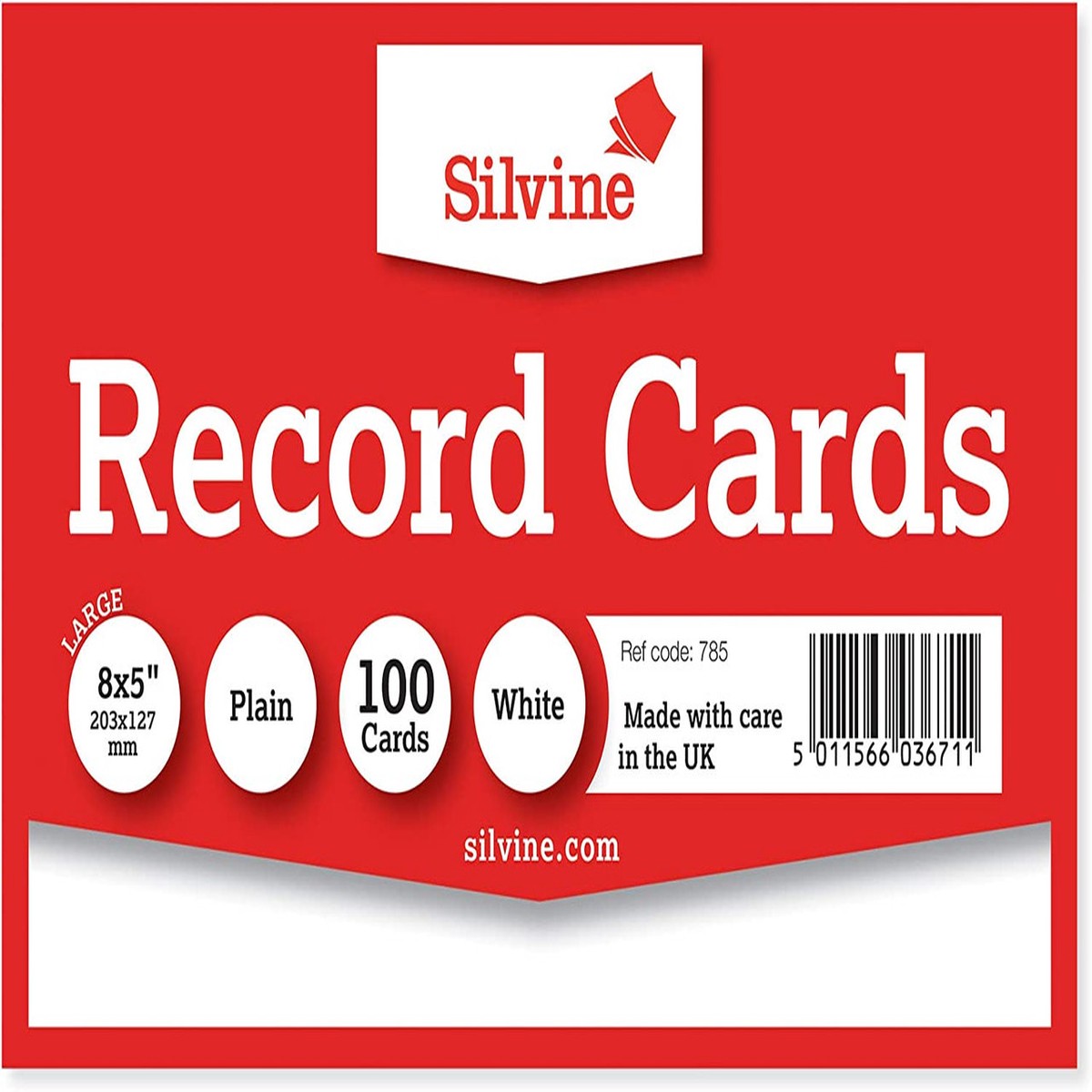 Pack of 100 Plain White Record Cards 8×5″ (203 x 127mm)