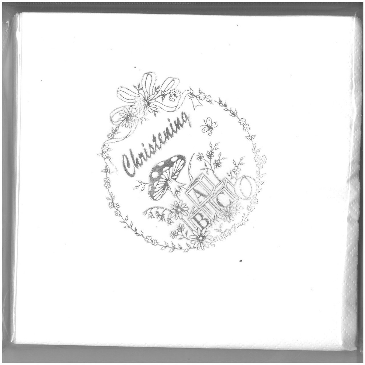 Pack of 15 Luxury Christening Toadstool Design Silver Foil Finished Large Napkins (3 Ply)