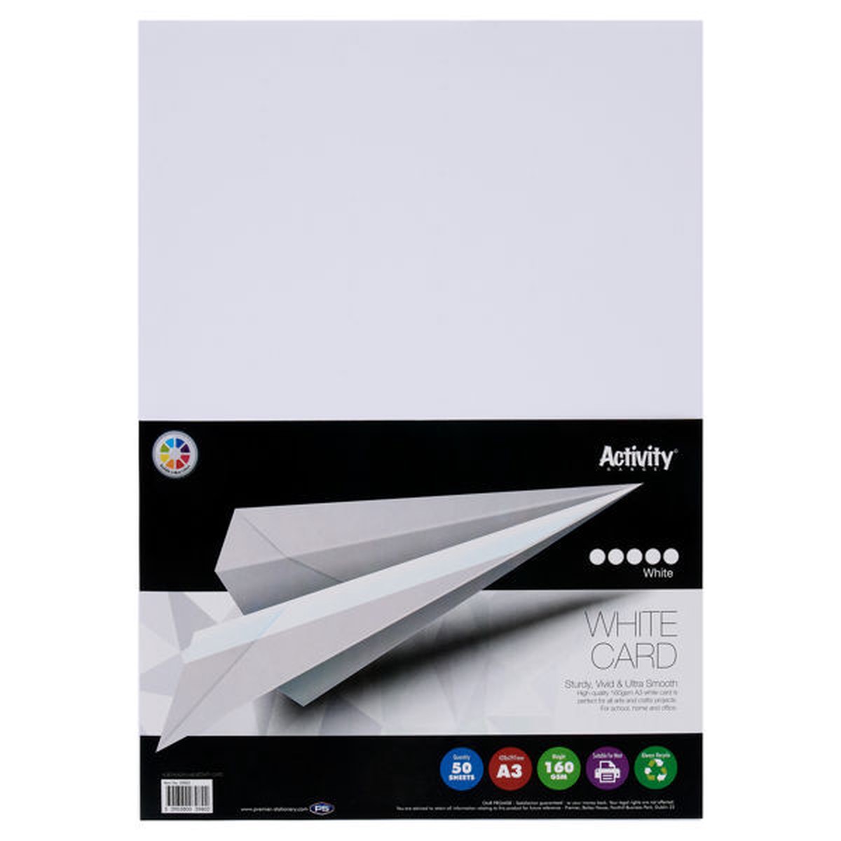 Pack of 50 A3 160gsm White Card Sheets by Premier Activity