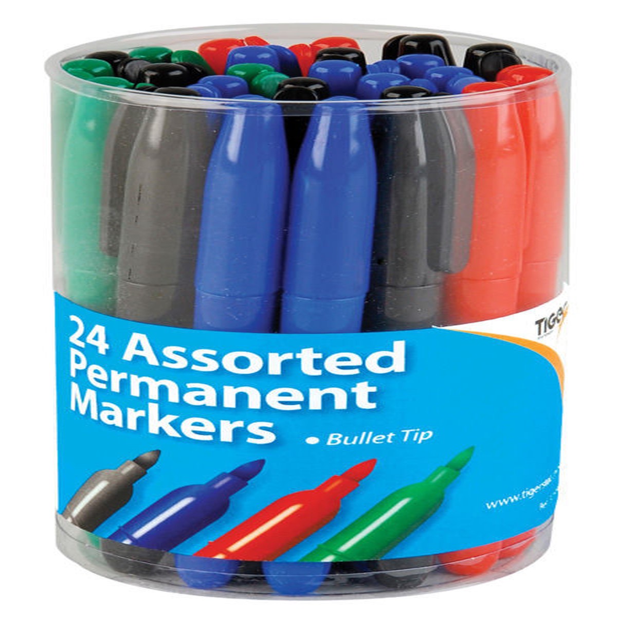 Tub of 24 Fine Bullet Tip Permanent Assorted Colour Marker Pens