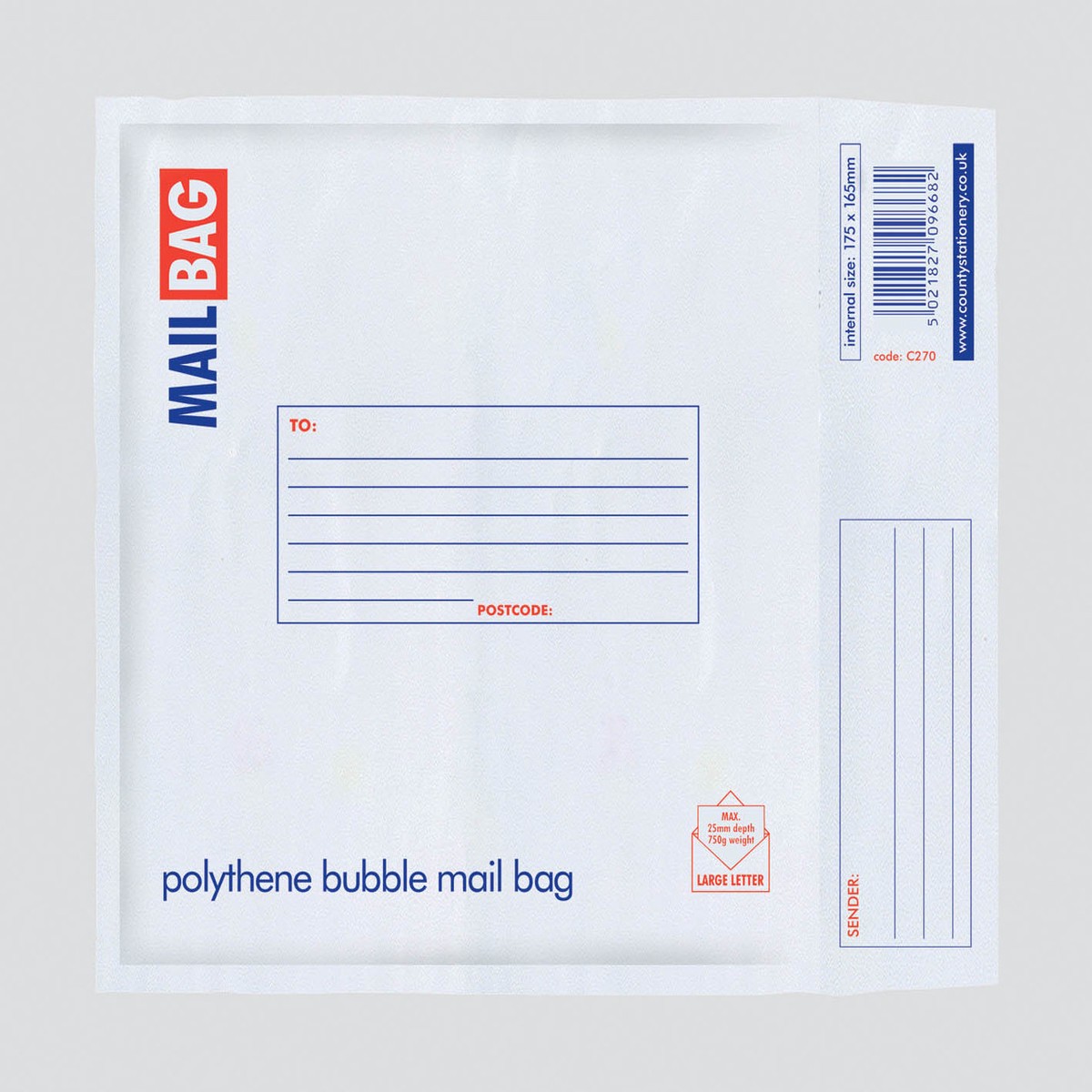 Pack of 10 CD Size Polythene Bubble Mail Bags 175 x 165mm