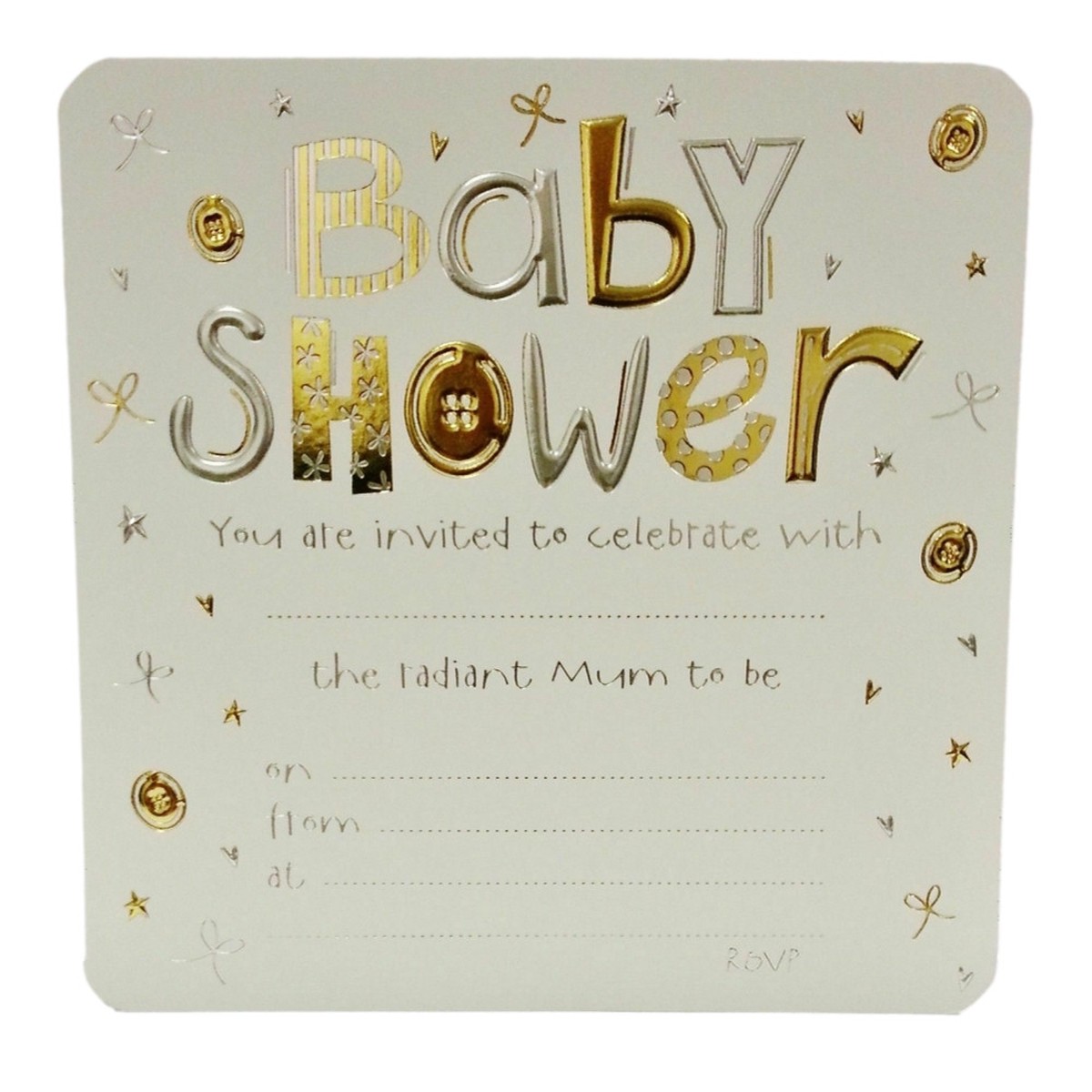 Pack of 10 Jean Barrington Baby Shower Invitations - Gold & Silver