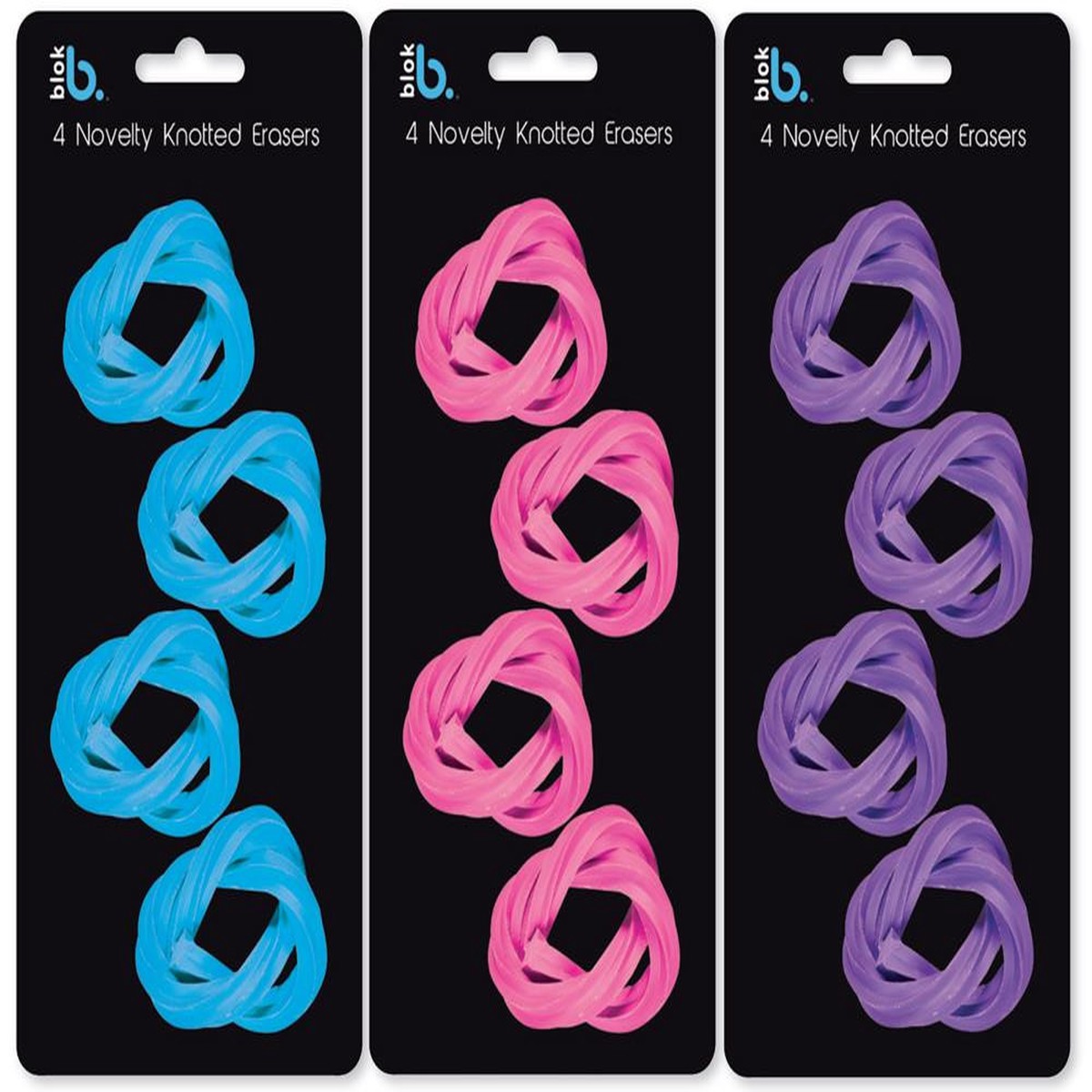 Pack of 4 Novelty Knotted Erasers - Assorted Colours