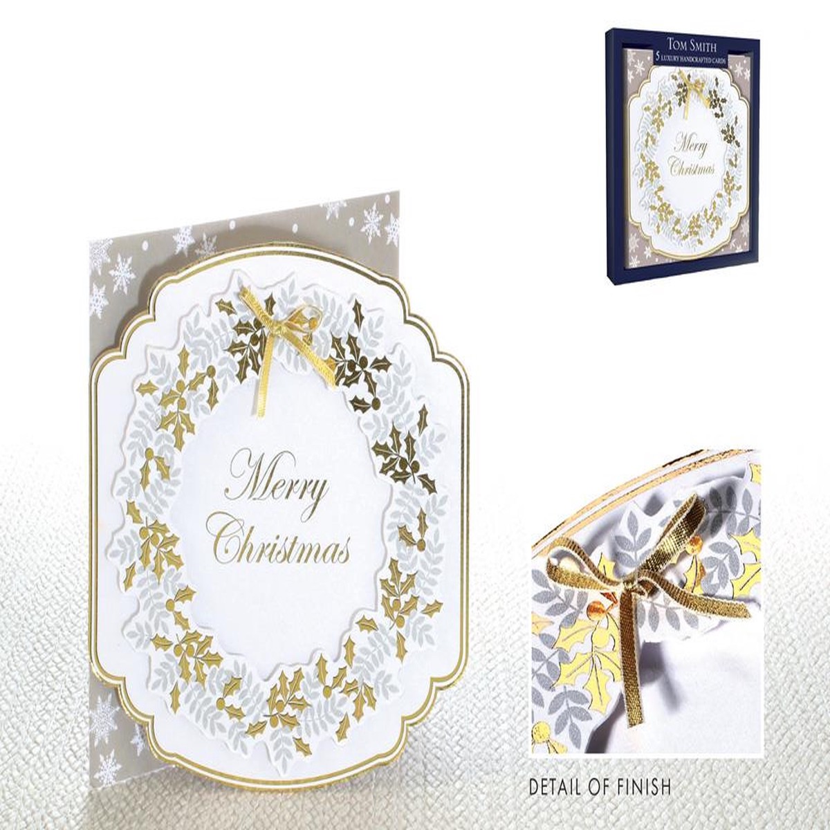 Pack of 5 Handcrafted Christmas Wreath Design Greeting Cards
