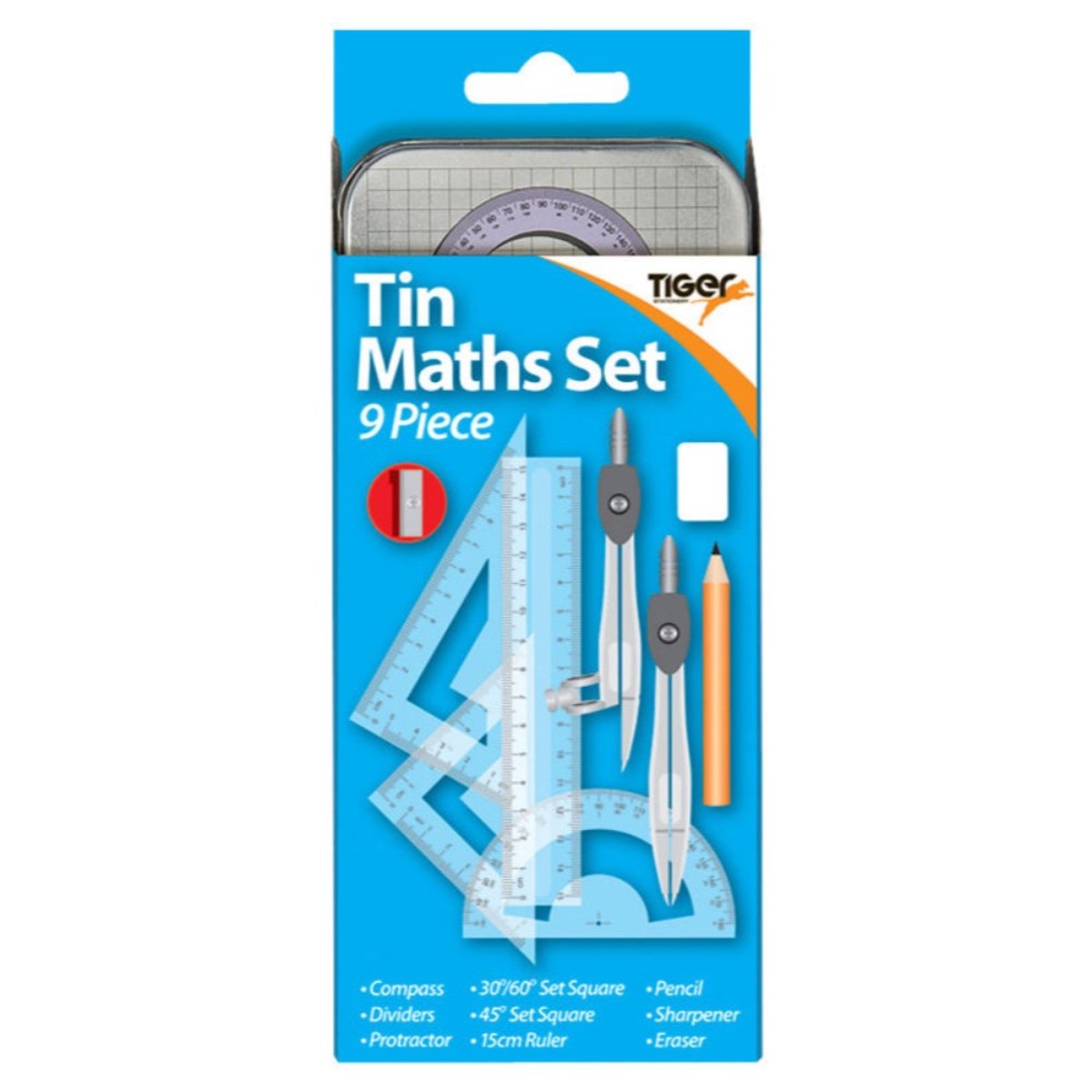 Tiger 9 Piece Tin Box Maths Set