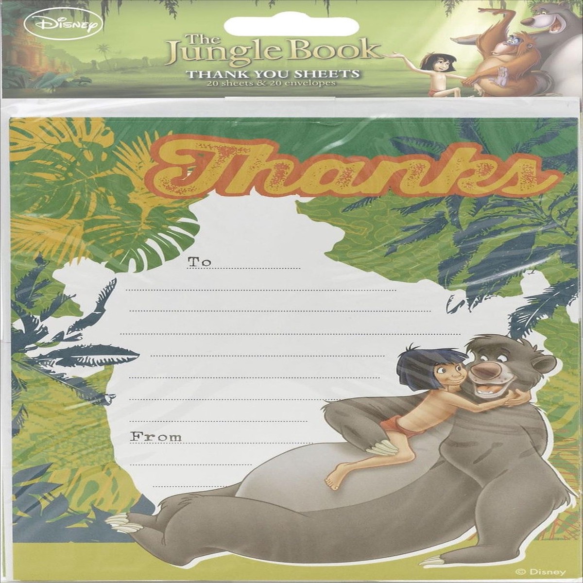 Jungle Book Pack of 20 Thank You Sheets With Envelopes