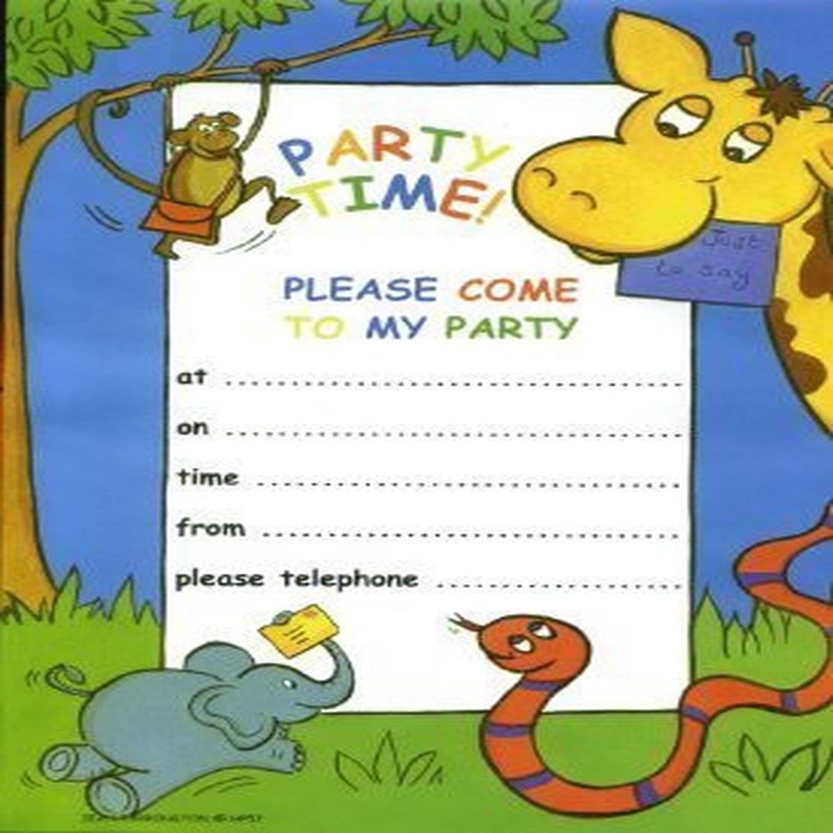 Pack of 20 Jungle Party Invitations Sheets & Envelopes
