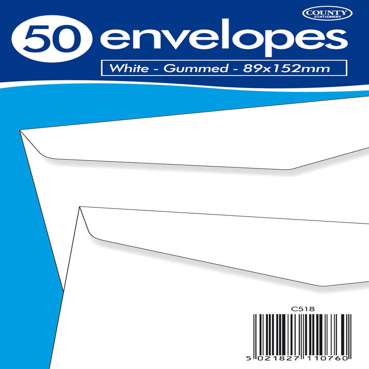 Pack of 50 89x152mm White Gummed Envelopes