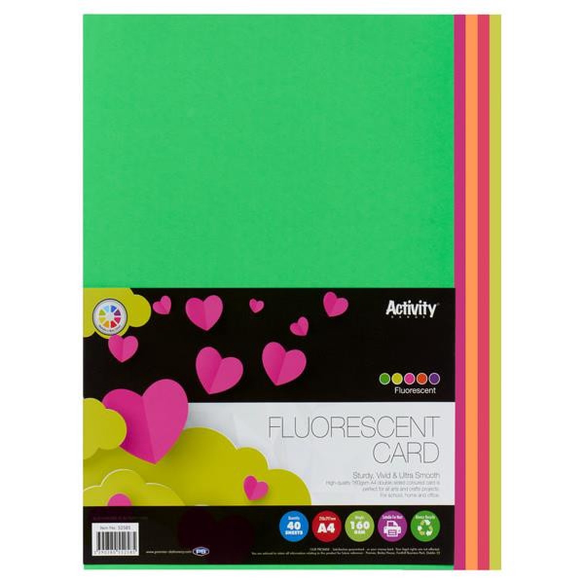 Premier A4 160gsm Activity Fluorescent Card 40 Sheets