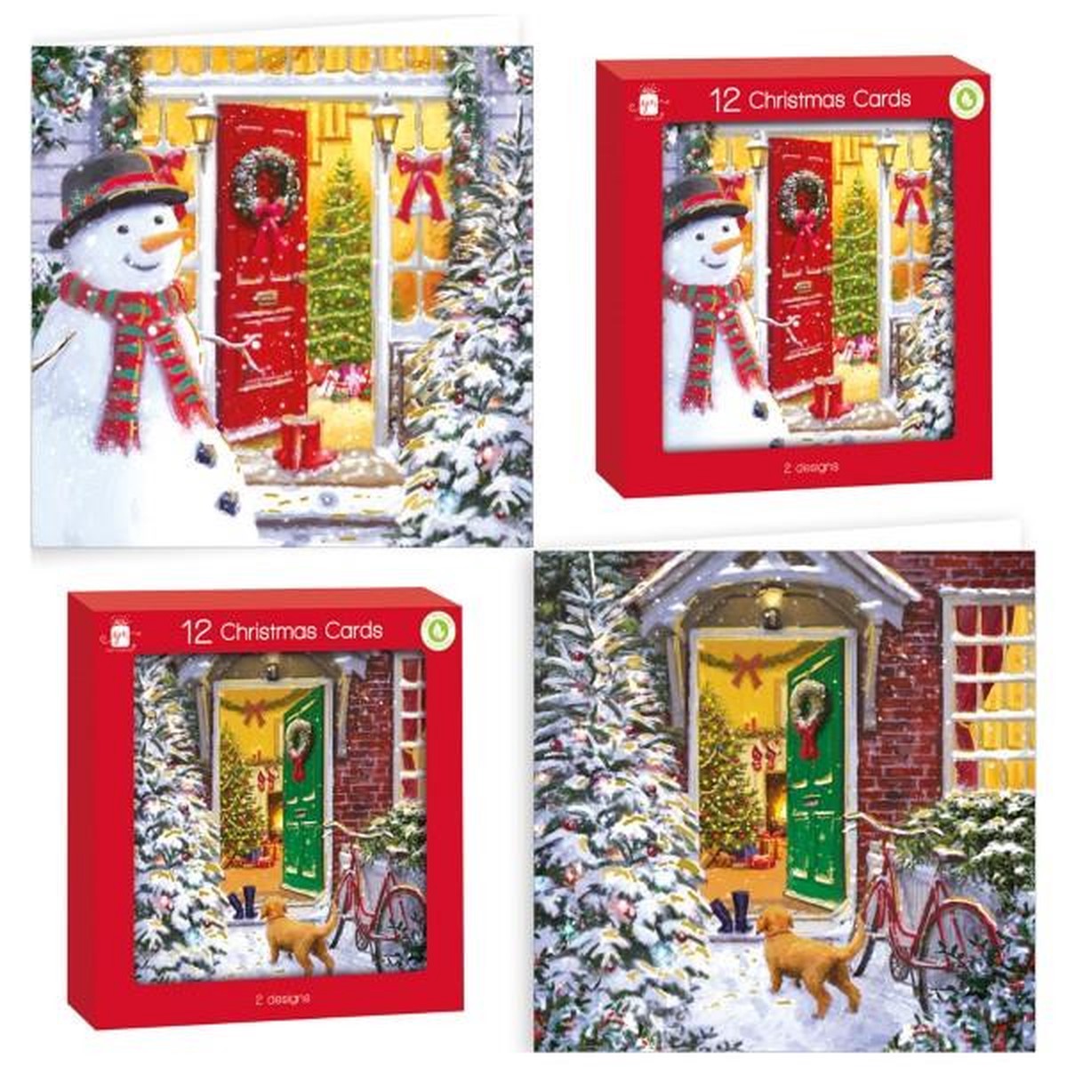 Pack of 12 Front Door Design Square Christmas Cards