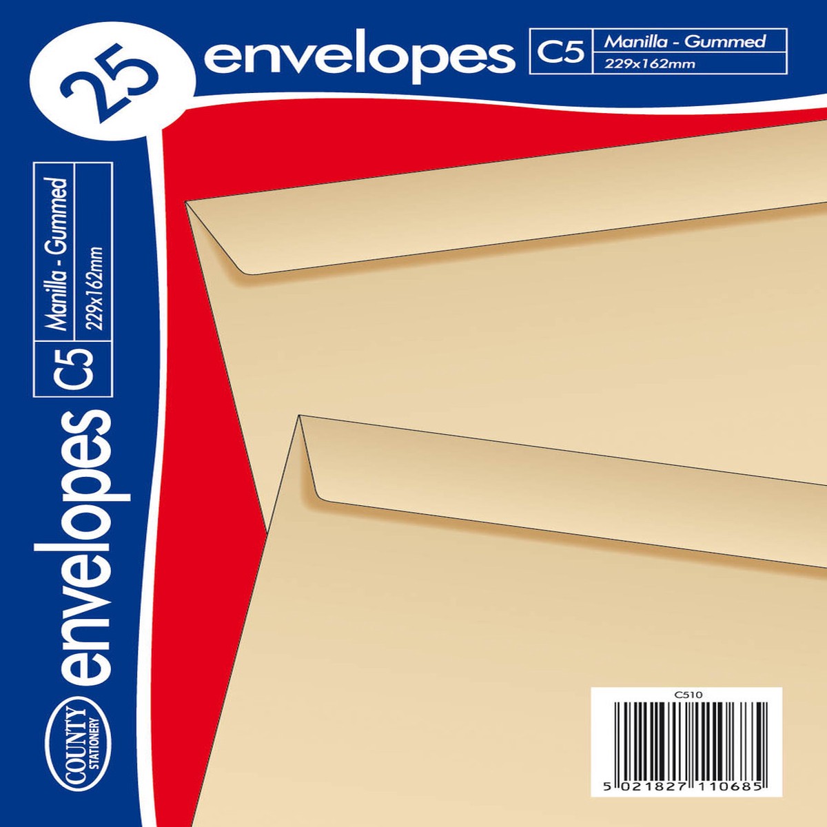 Pack of 25 C5 Gummed Manilla Envelopes