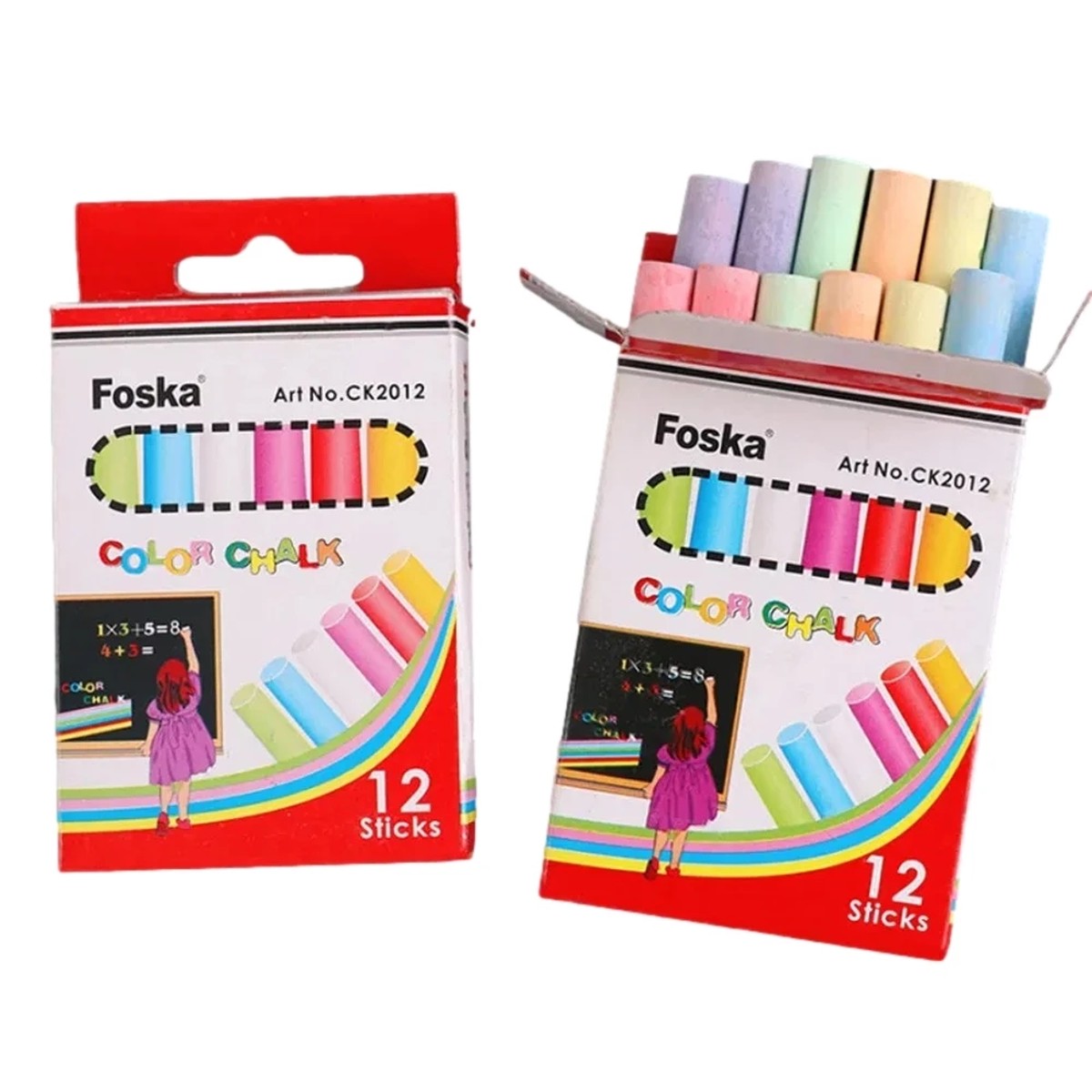 Box of 12 Assorted Coloured Chalk Sticks - Blackboard