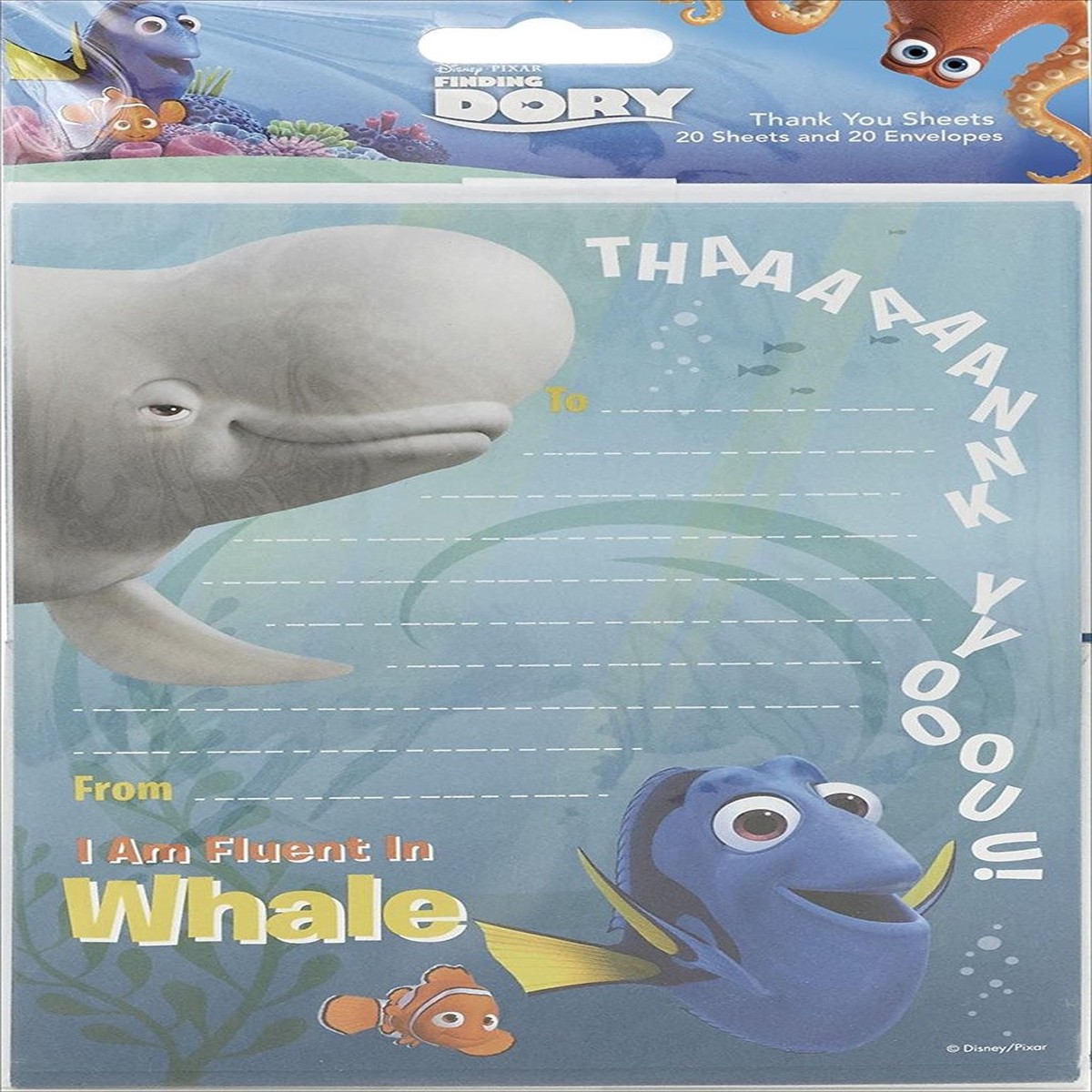 Finding Dory Pack of 20 Thank You Sheets With Envelopes