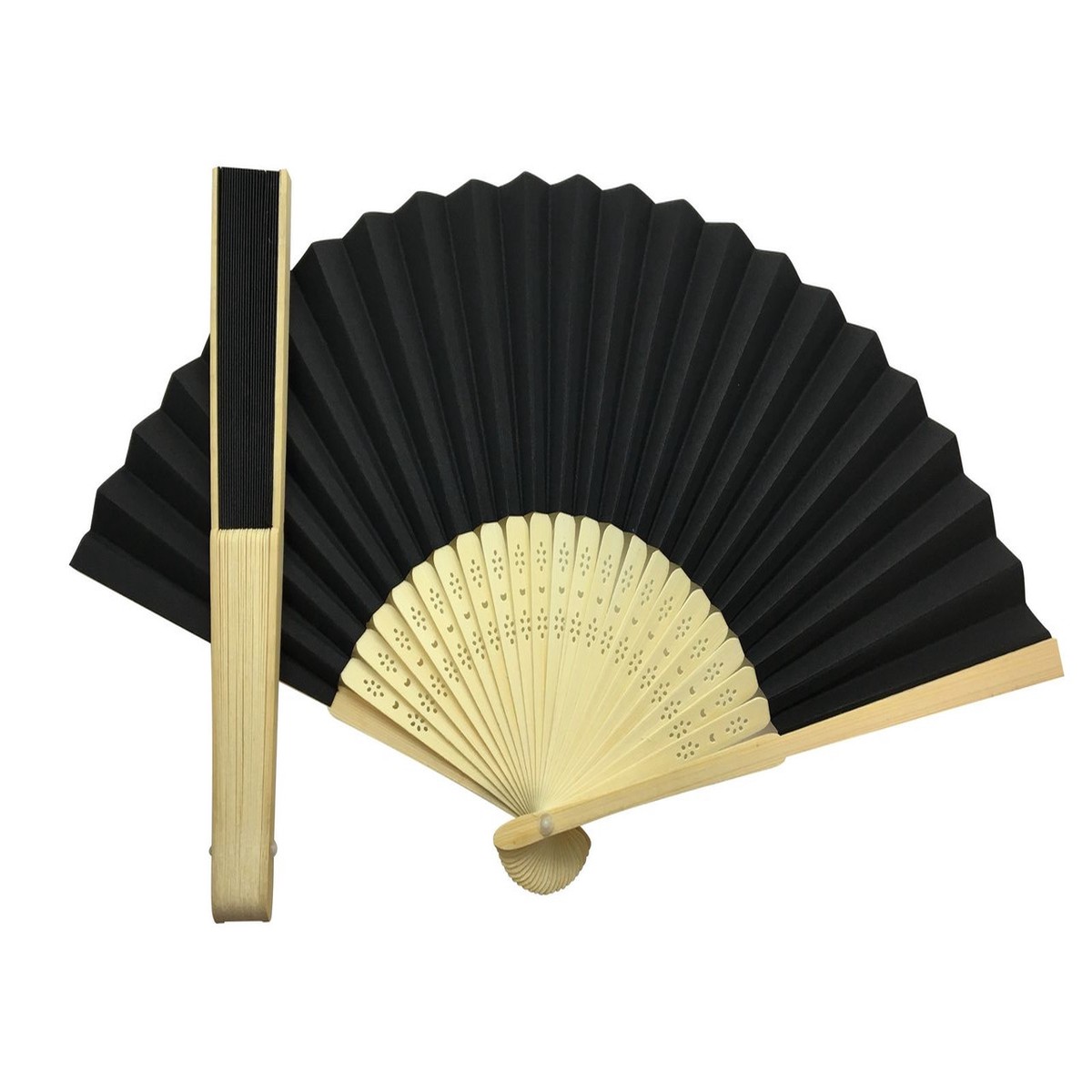 Black Paper Hand Held Bamboo and Wooden Fan