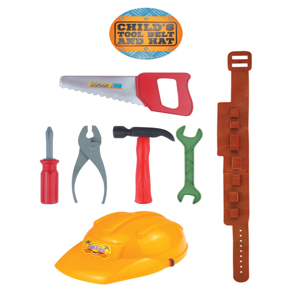 7 Pieces Children's Toy Tool Belt And Hat Set