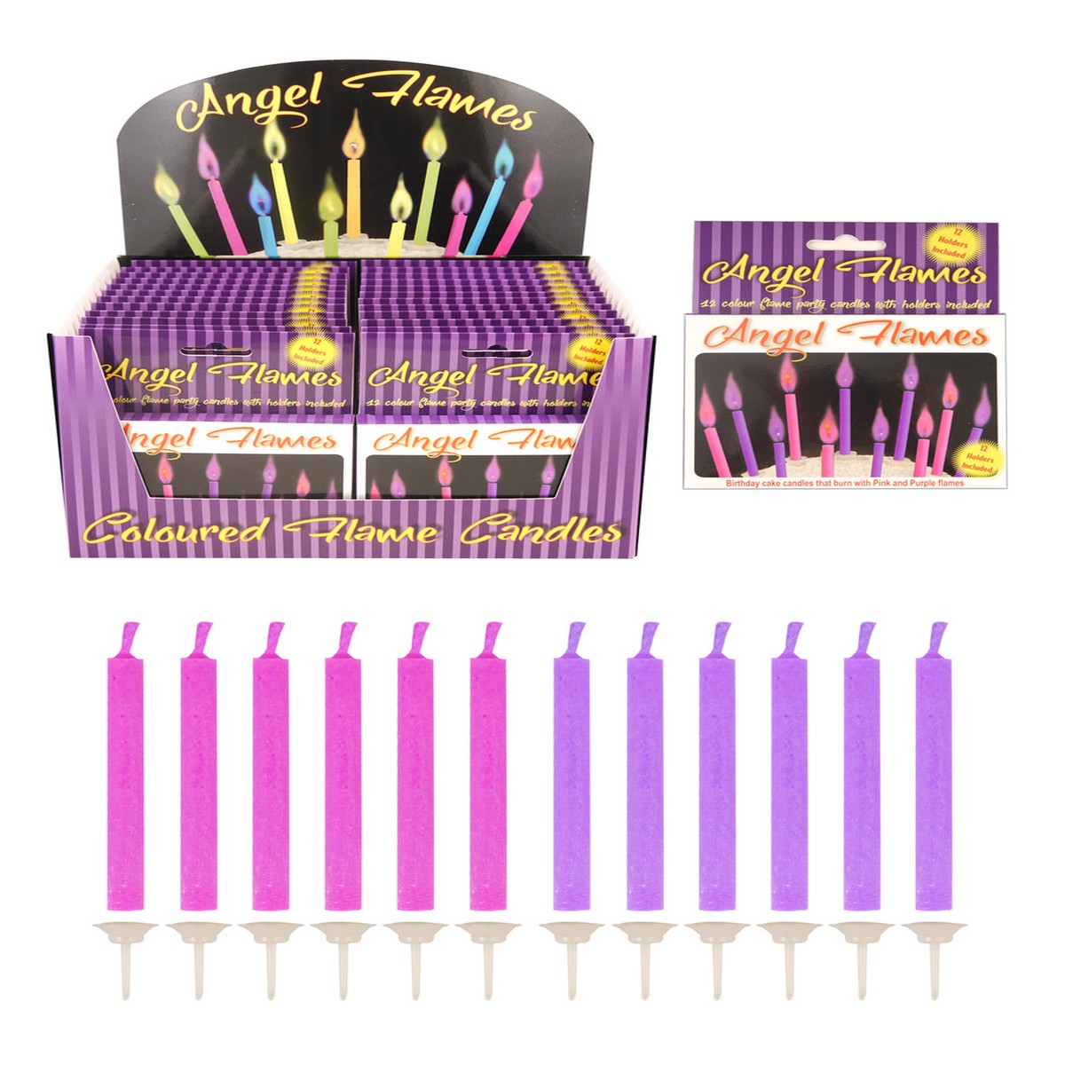 Pack of 12 Colour Angel Flames Candles - Girls Birthday