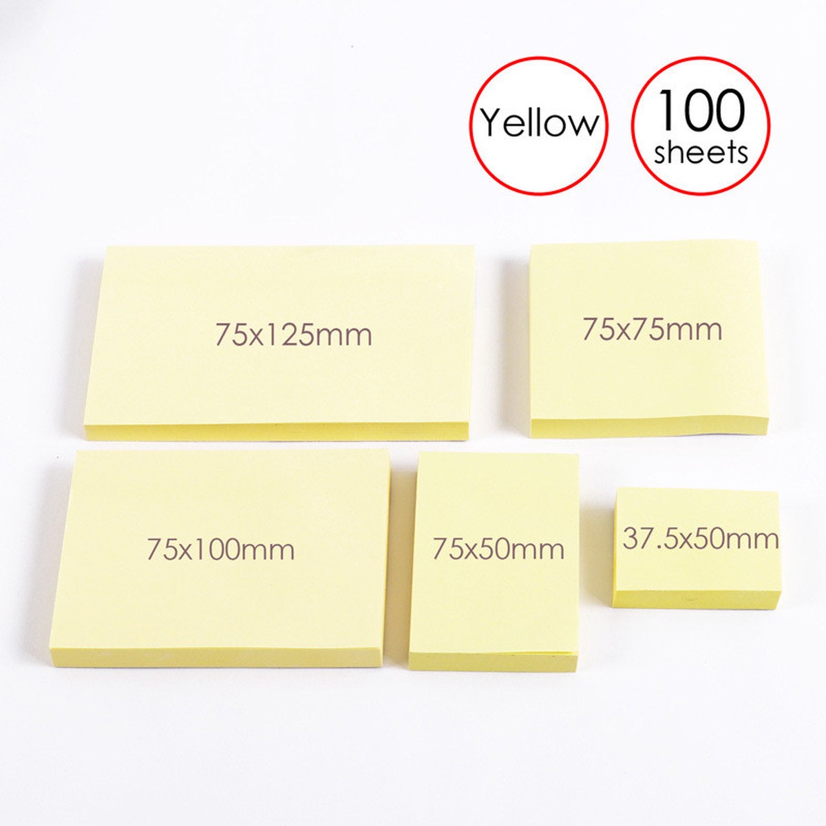 Pack of 100 Self Sticky Notes 75x75mm Yellow