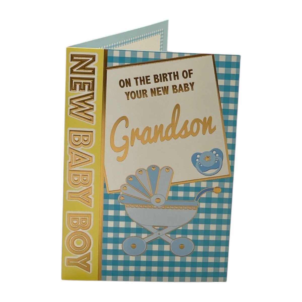 On Birth Of Grandson Blue & White Checkered Congratulations Card