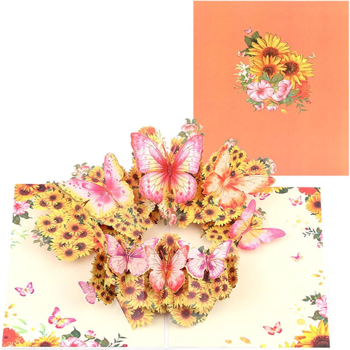 Flower & Butterfly Orange 3D Pop Up Greeting Card