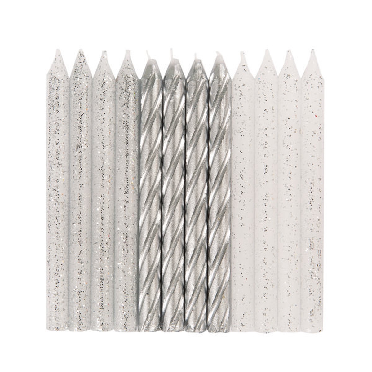 Pack of 24 Assorted Glitter and Silver Spiral Birthday Candles