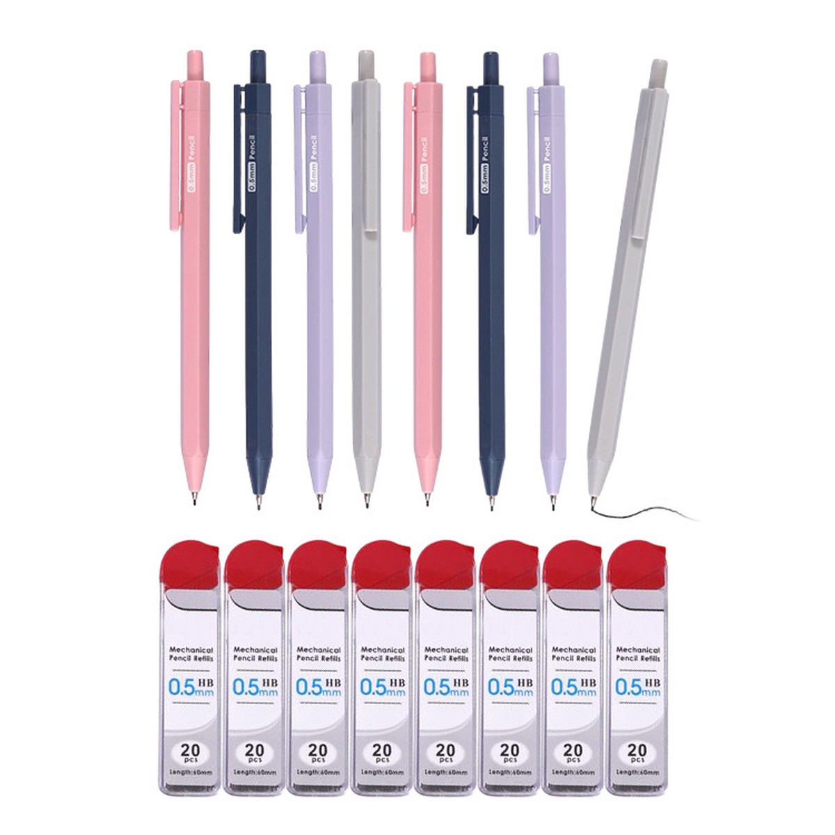 8 Sets of 0.5mm Mechanical Pencil and HB Lead Refills Hexagonal Grip, Smooth & Precise Writing, Random Colour